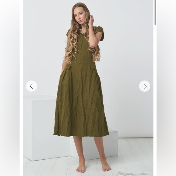 Baltic Linen Jura Olive Green Pure Linen Dress Size 36 Small - Picture 2 of 16